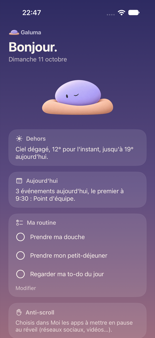 La page du matin : météo, journée et routine
