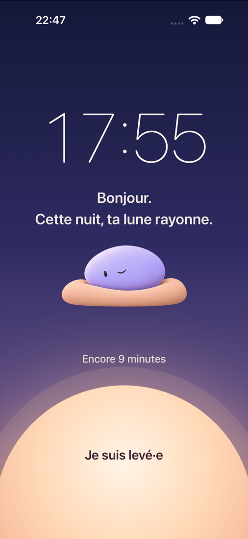 L'écran de réveil : le soleil se lève